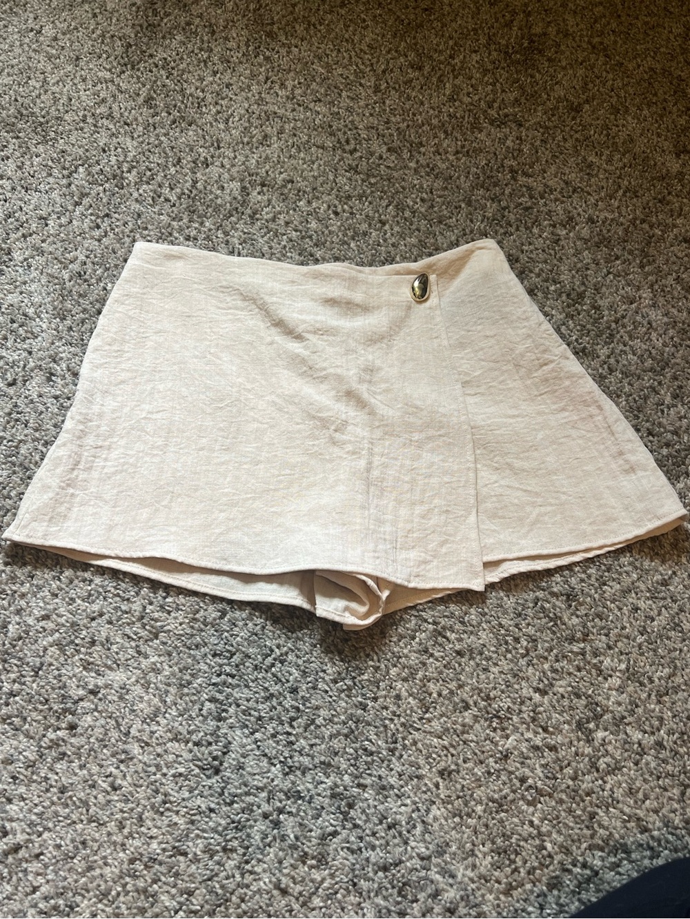 Linen-Blend Wrap Skort in Light Beige